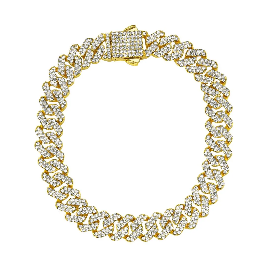 Men's 14k Gold Plated 10mm Cuban Edge Chain Bracelet with CZ