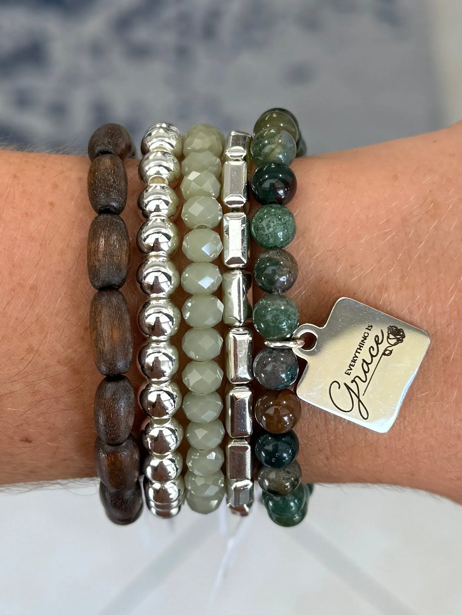 Mossy Green Faceted Rondelle 6mm Bracelet