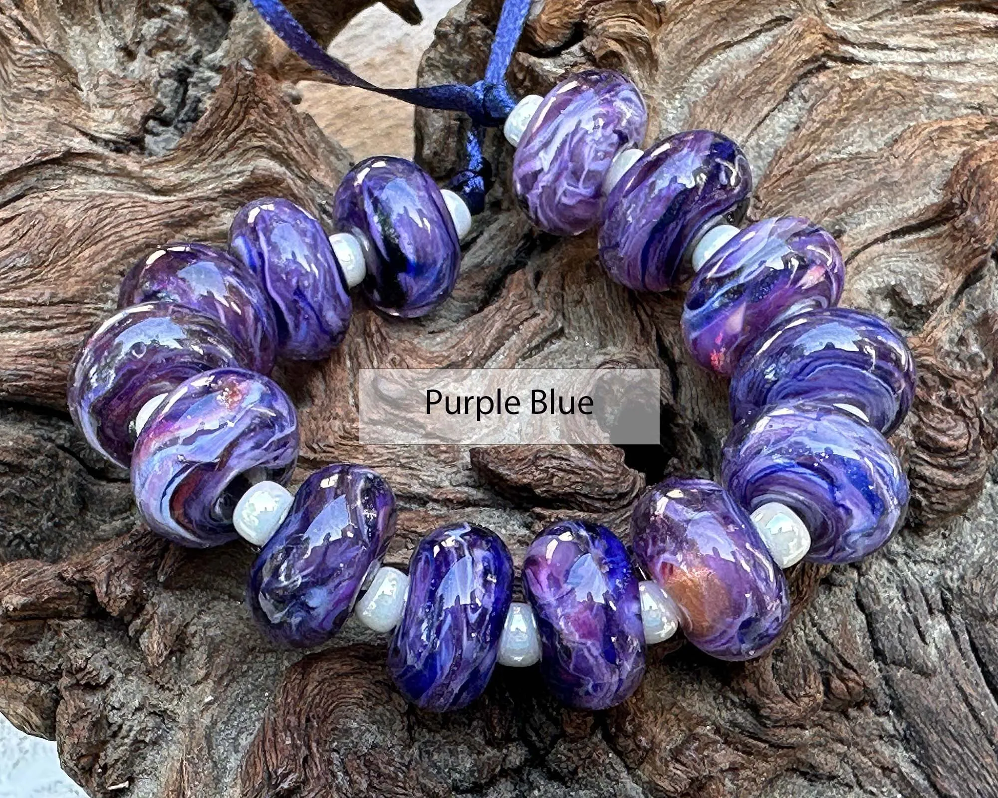 MTO Purple Blue Glimmer Lampwork Beads Set SRA