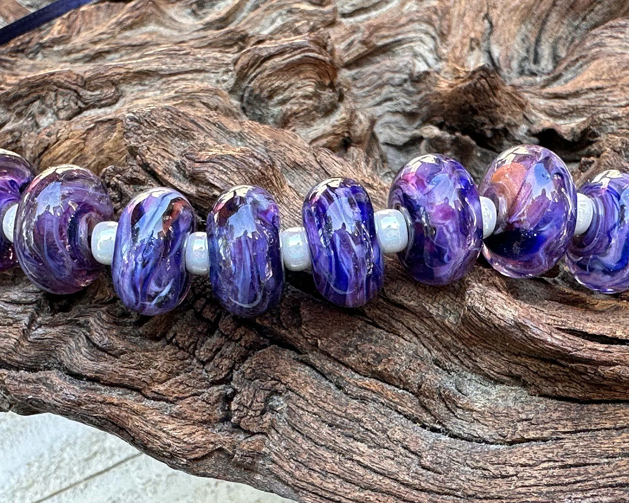 MTO Purple Blue Glimmer Lampwork Beads Set SRA