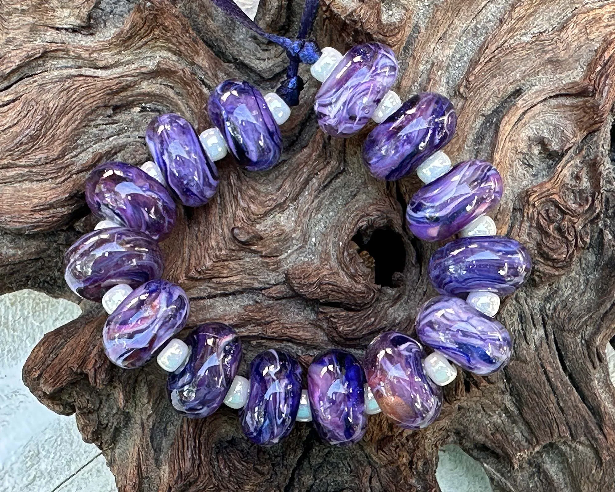 MTO Purple Blue Glimmer Lampwork Beads Set SRA