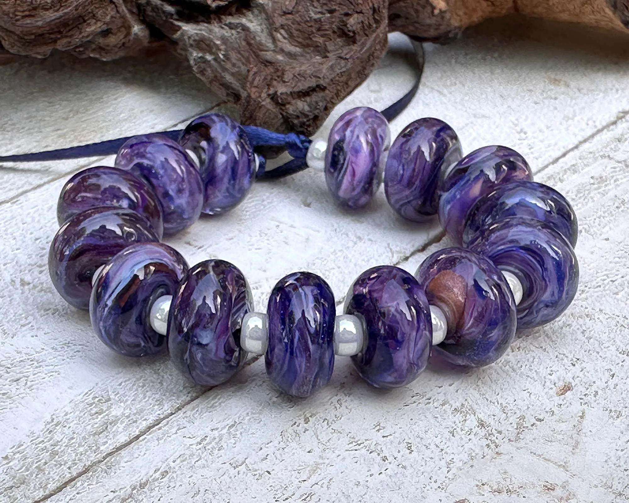 MTO Purple Blue Glimmer Lampwork Beads Set SRA