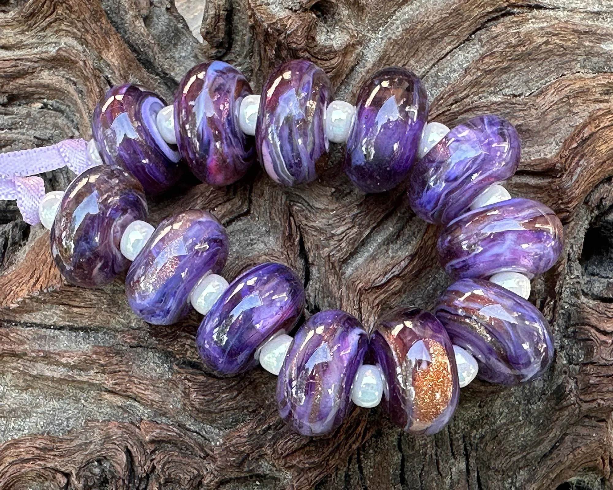 MTO Purple Blue Glimmer Lampwork Beads Set SRA