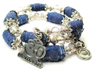 Om With Word Namaste Blue Jean Beaded Wrap Bracelet