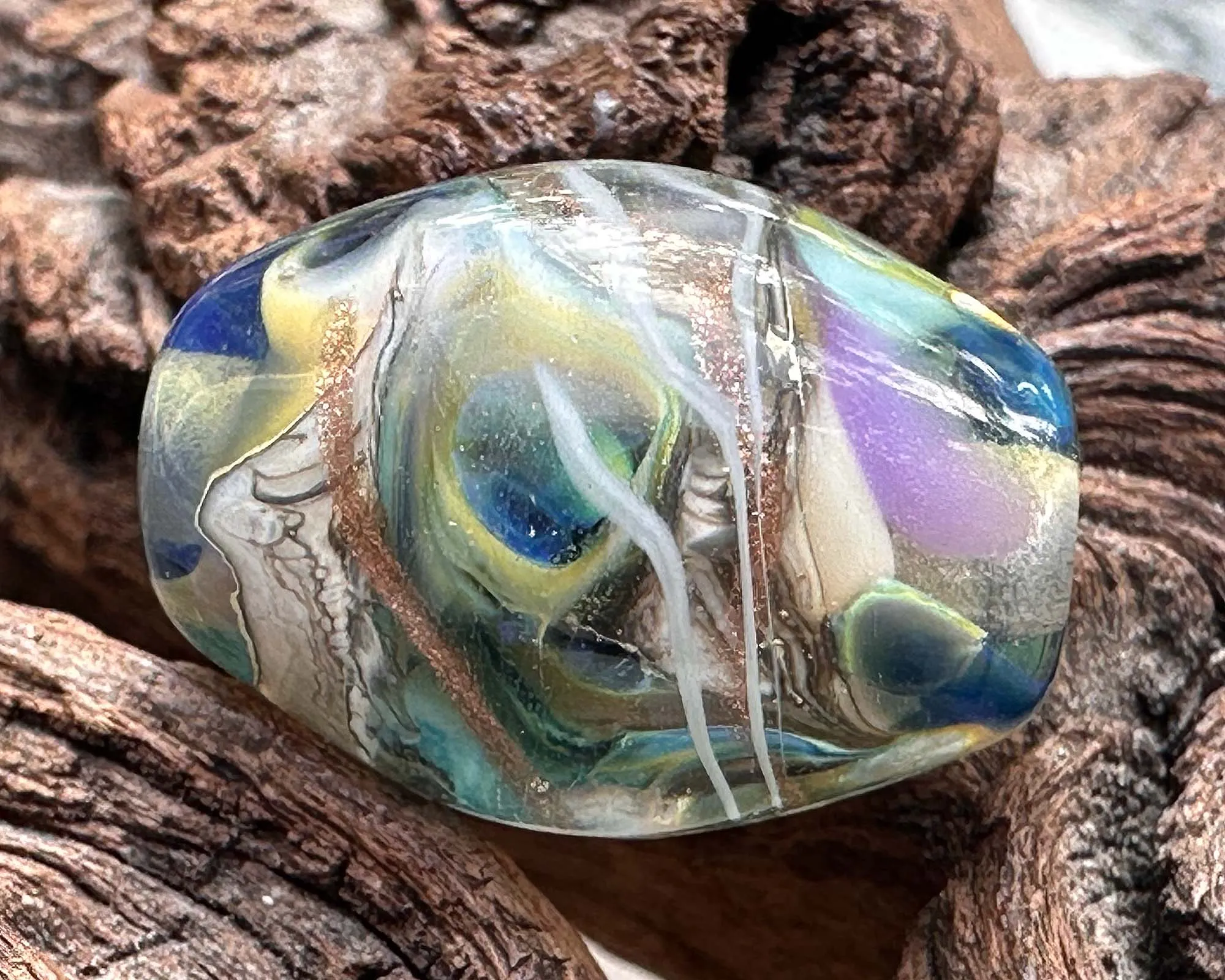 Pacific Blue Swirl Lampwork Focal Bead SRA