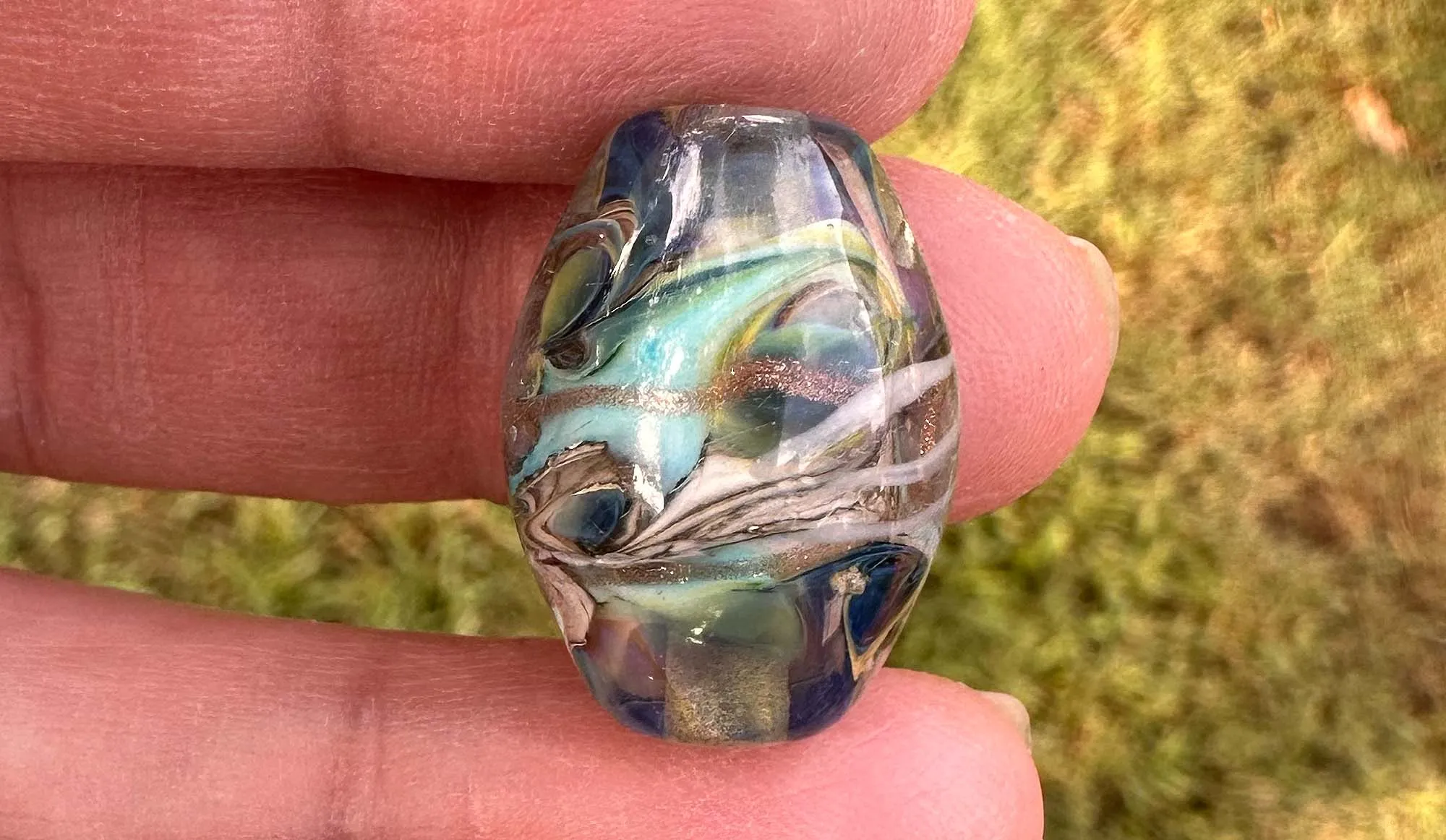 Pacific Blue Swirl Lampwork Focal Bead SRA
