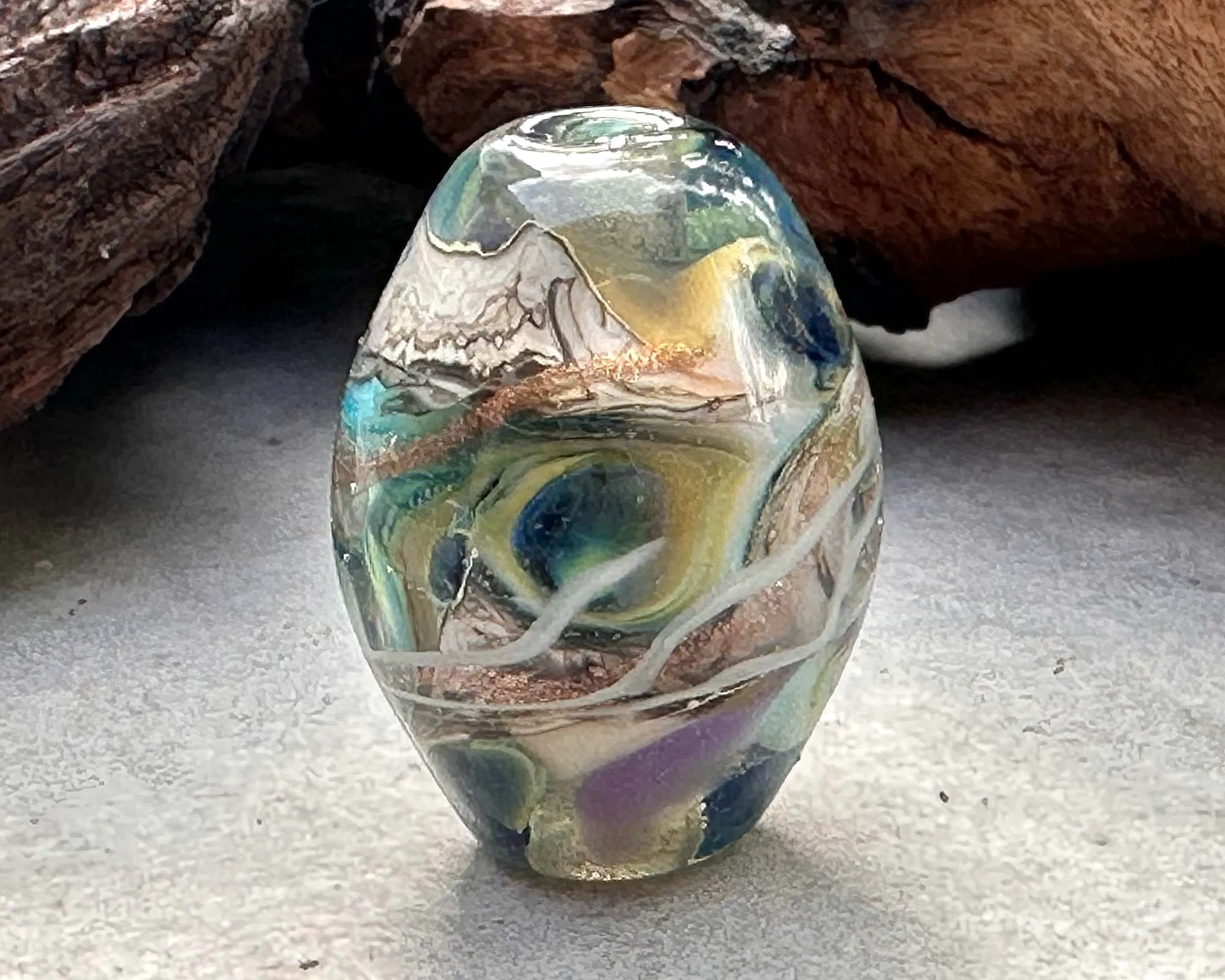 Pacific Blue Swirl Lampwork Focal Bead SRA