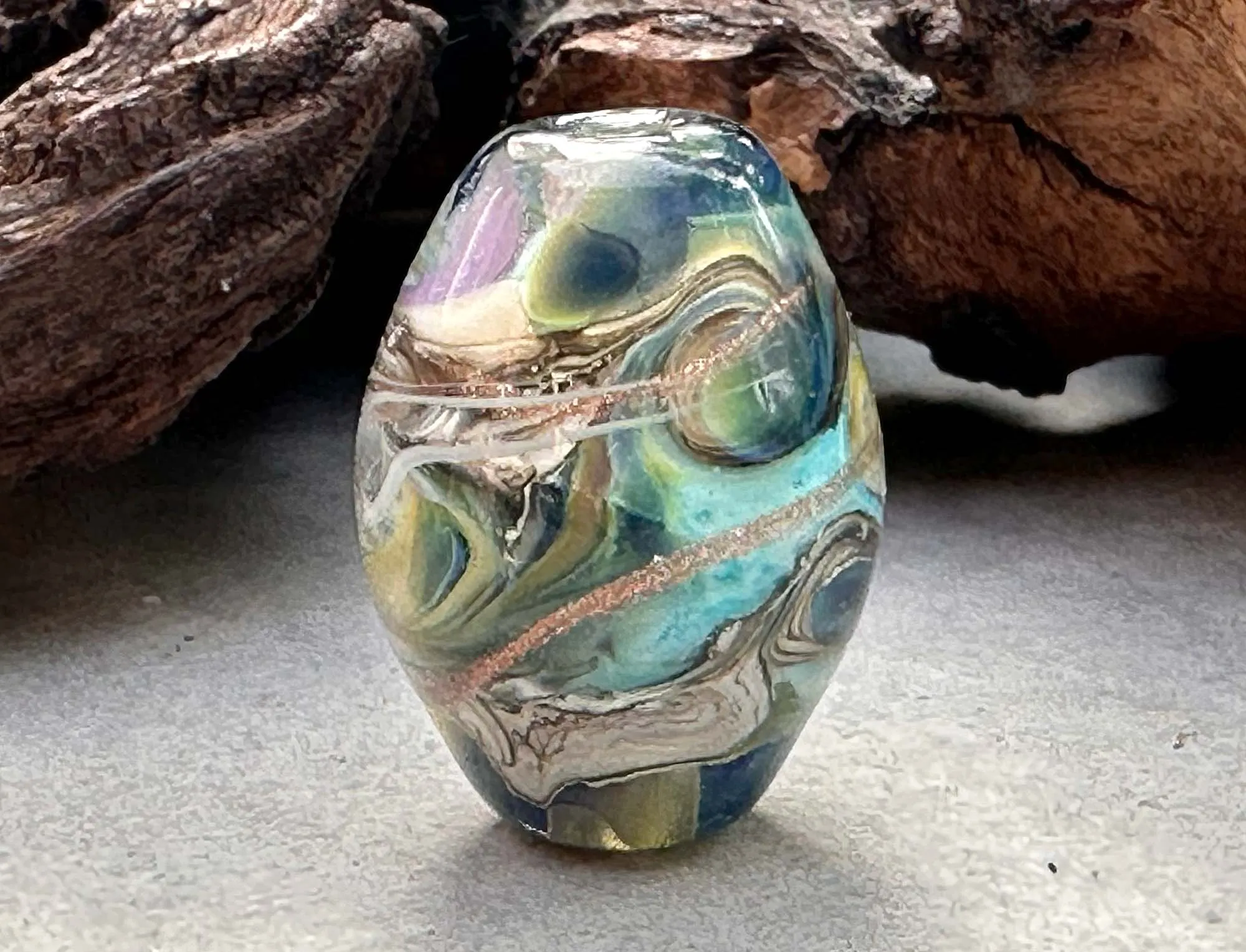 Pacific Blue Swirl Lampwork Focal Bead SRA