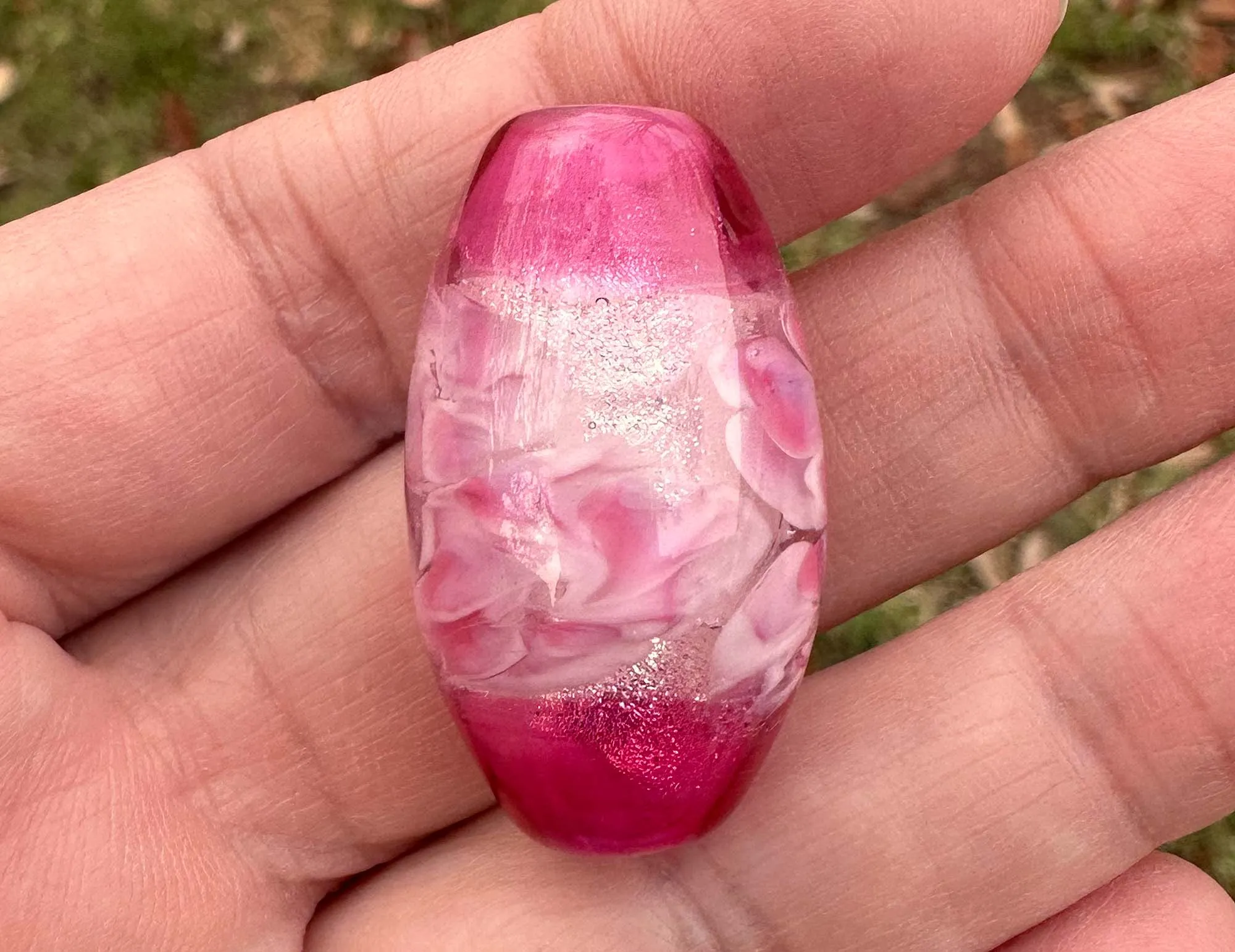 Pink Dichroic Rose Floral Lampwork Focal Bead SRA