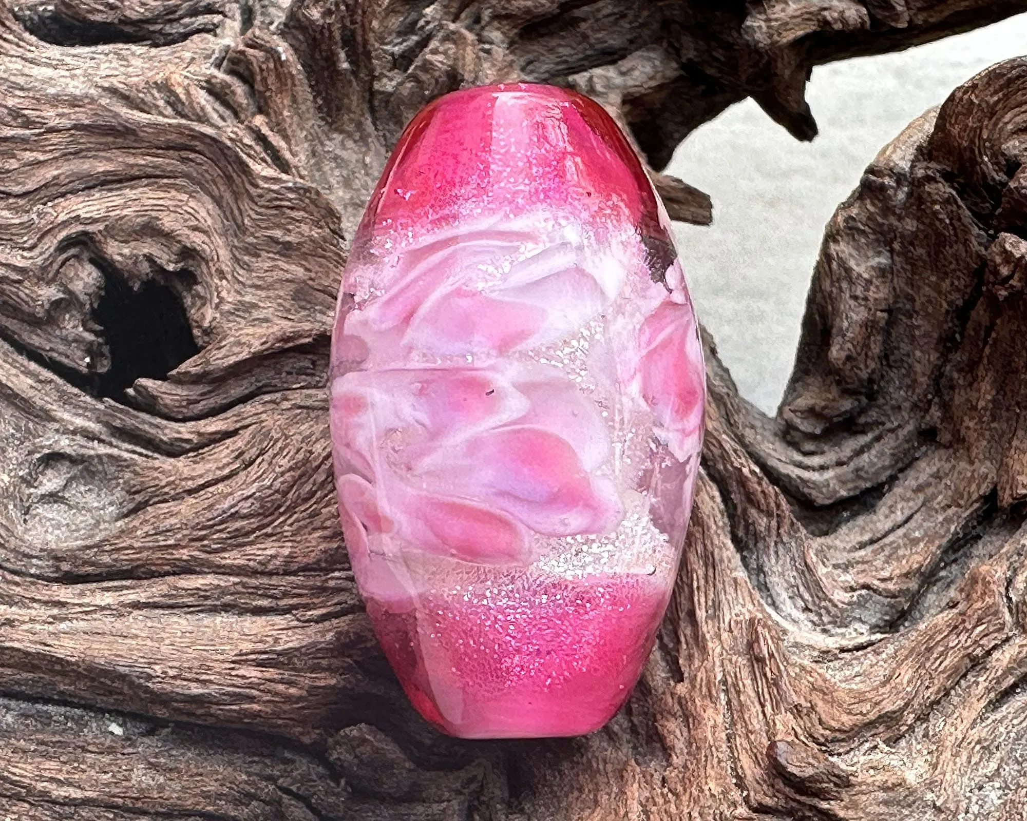 Pink Dichroic Rose Floral Lampwork Focal Bead SRA
