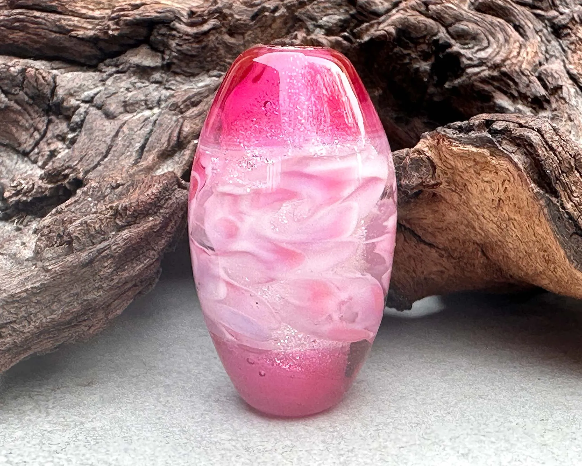 Pink Dichroic Rose Floral Lampwork Focal Bead SRA