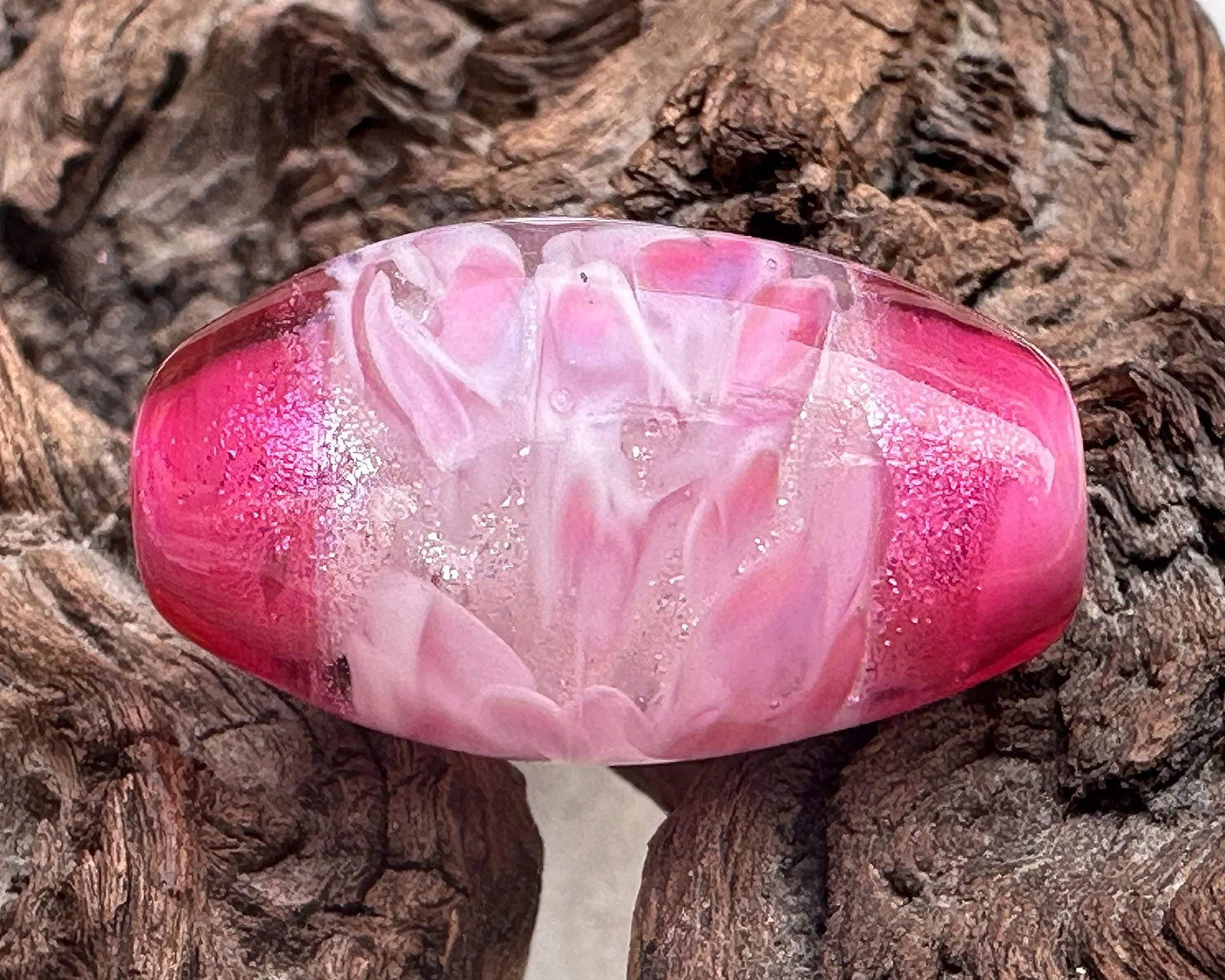 Pink Dichroic Rose Floral Lampwork Focal Bead SRA