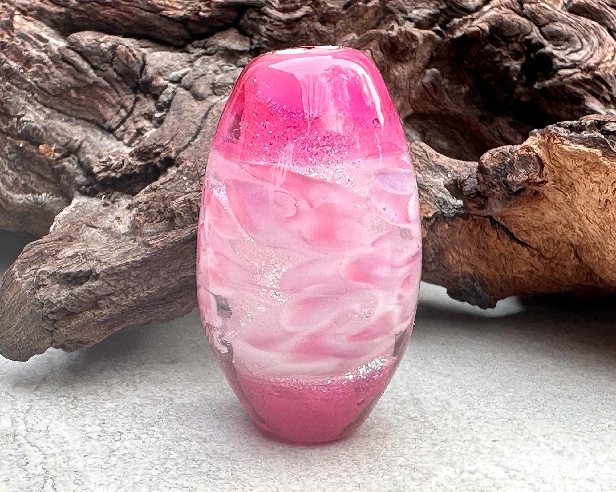 Pink Dichroic Rose Floral Lampwork Focal Bead SRA