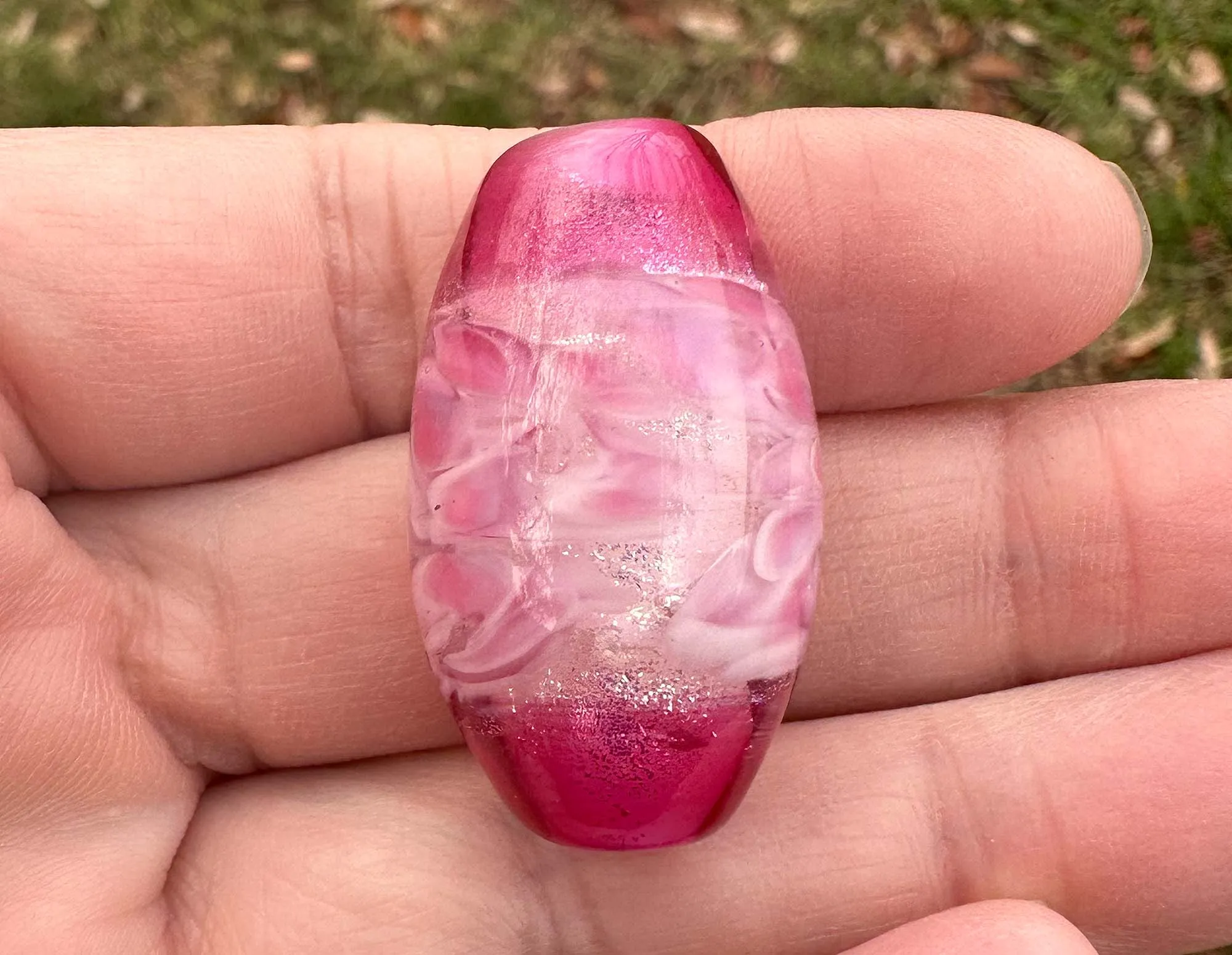 Pink Dichroic Rose Floral Lampwork Focal Bead SRA