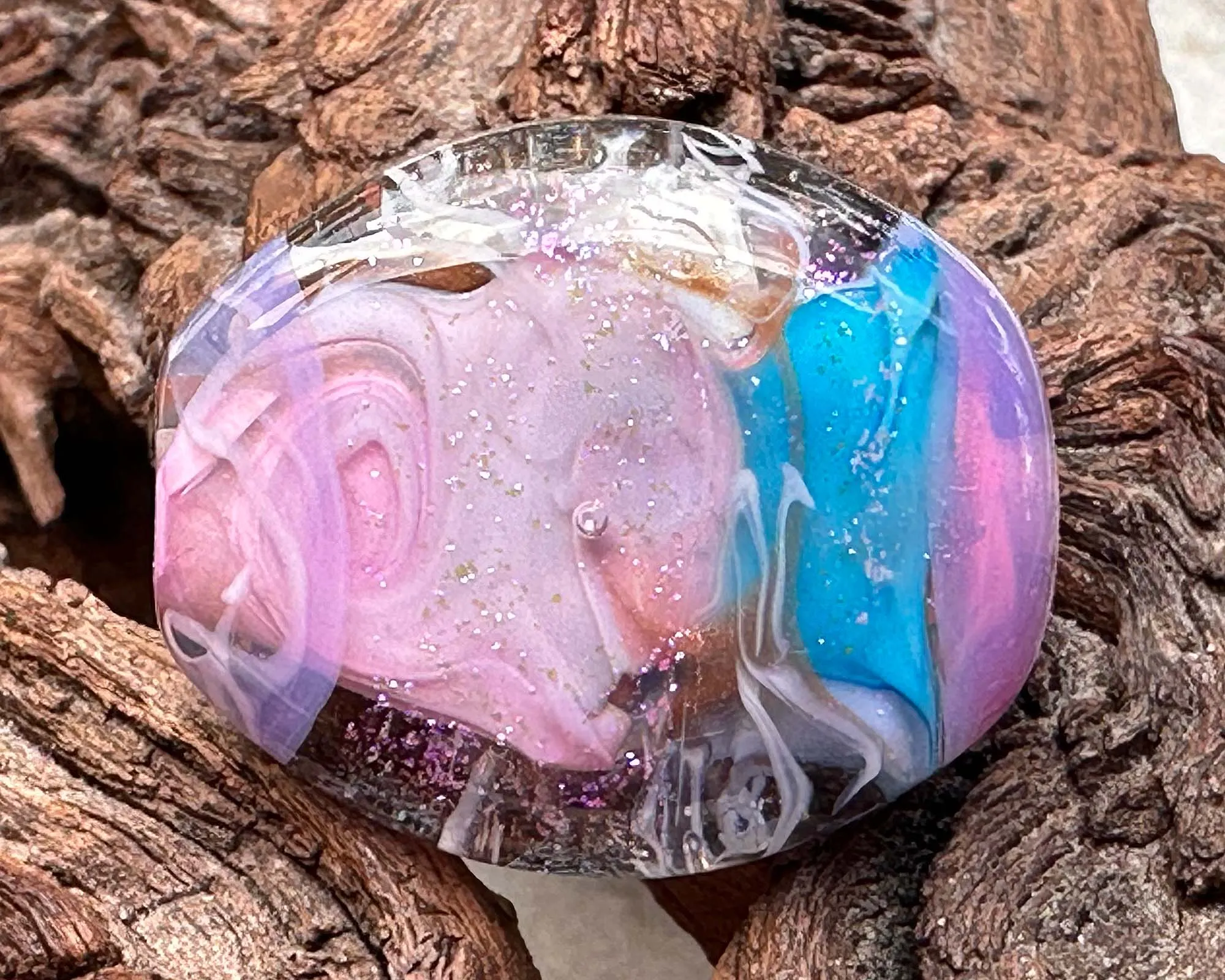 Pink Ivory Swirl Lampwork Focal Bead SRA