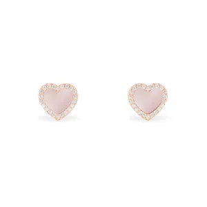 Pink Nacre Heart Stud Earrings