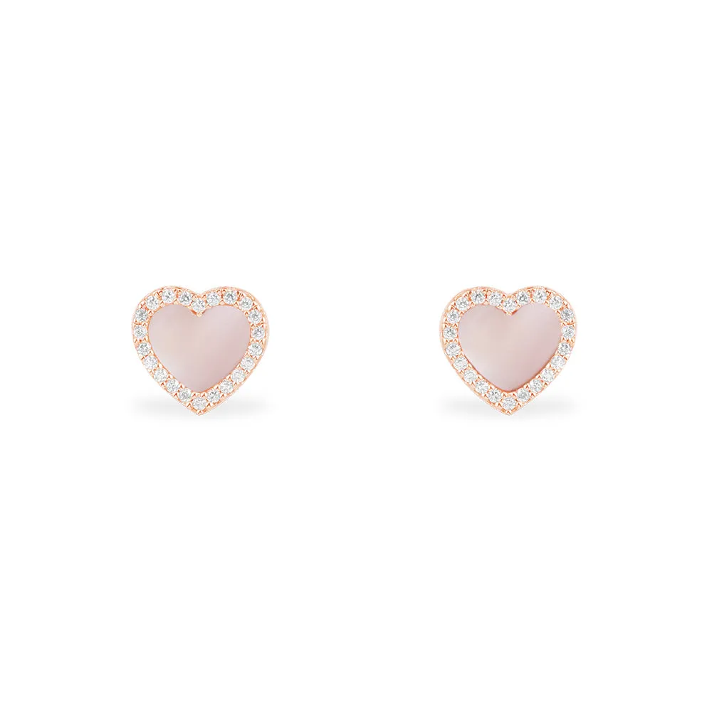 Pink Nacre Heart Stud Earrings