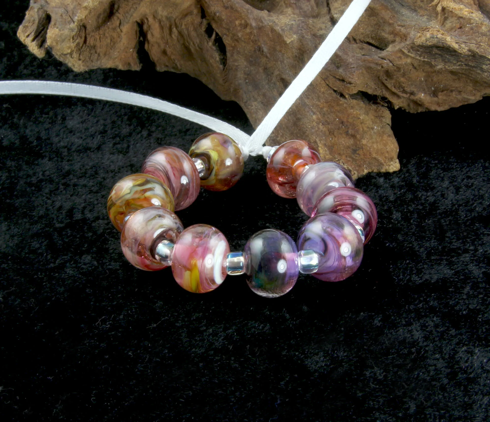 Pink Purple Lampwork Mini Beads Set SRA