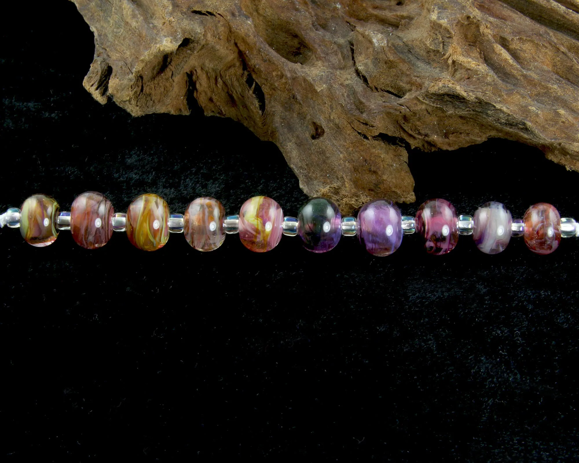 Pink Purple Lampwork Mini Beads Set SRA