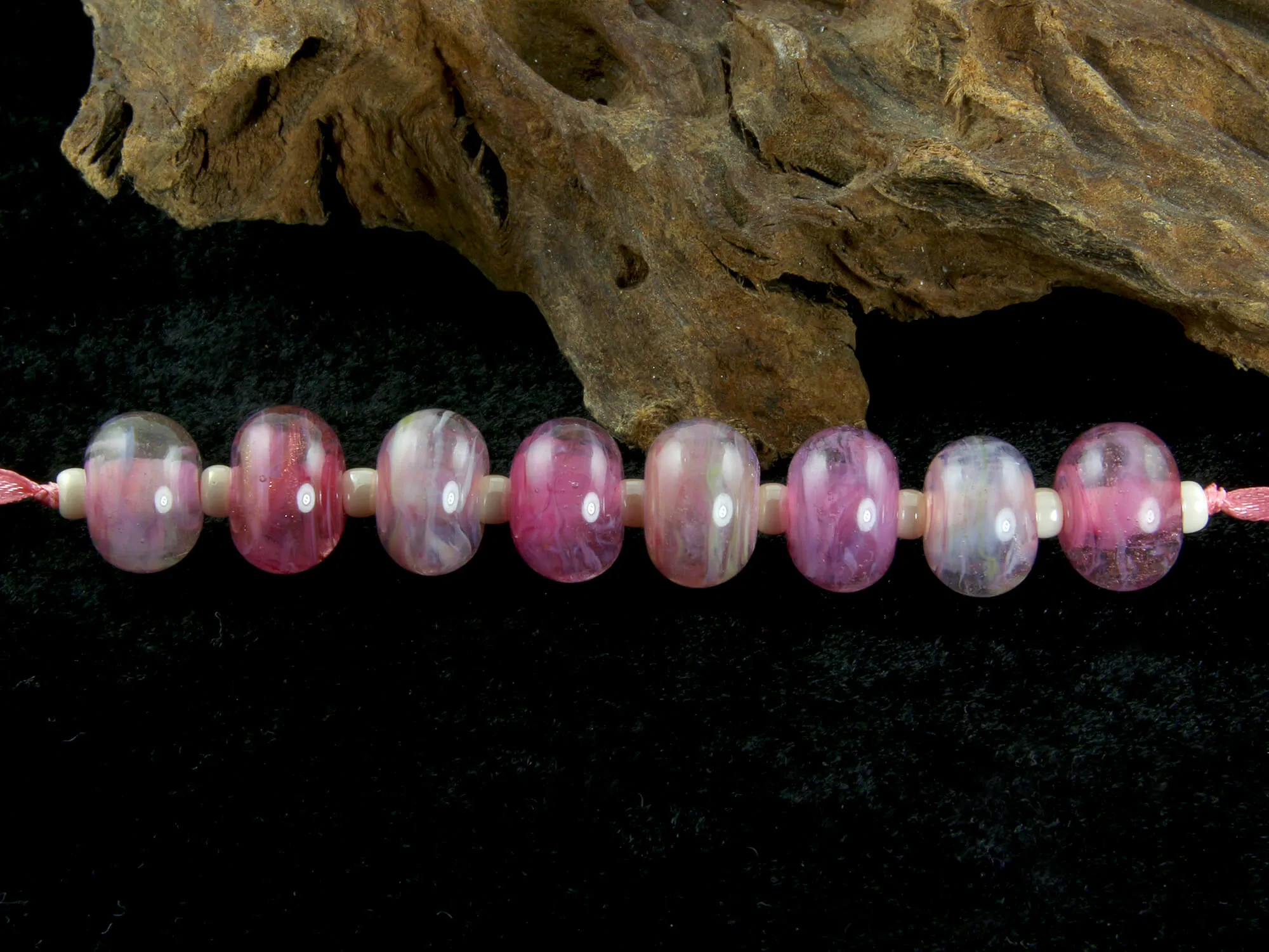 Pink Swirl Lampwork Beads Set SRA