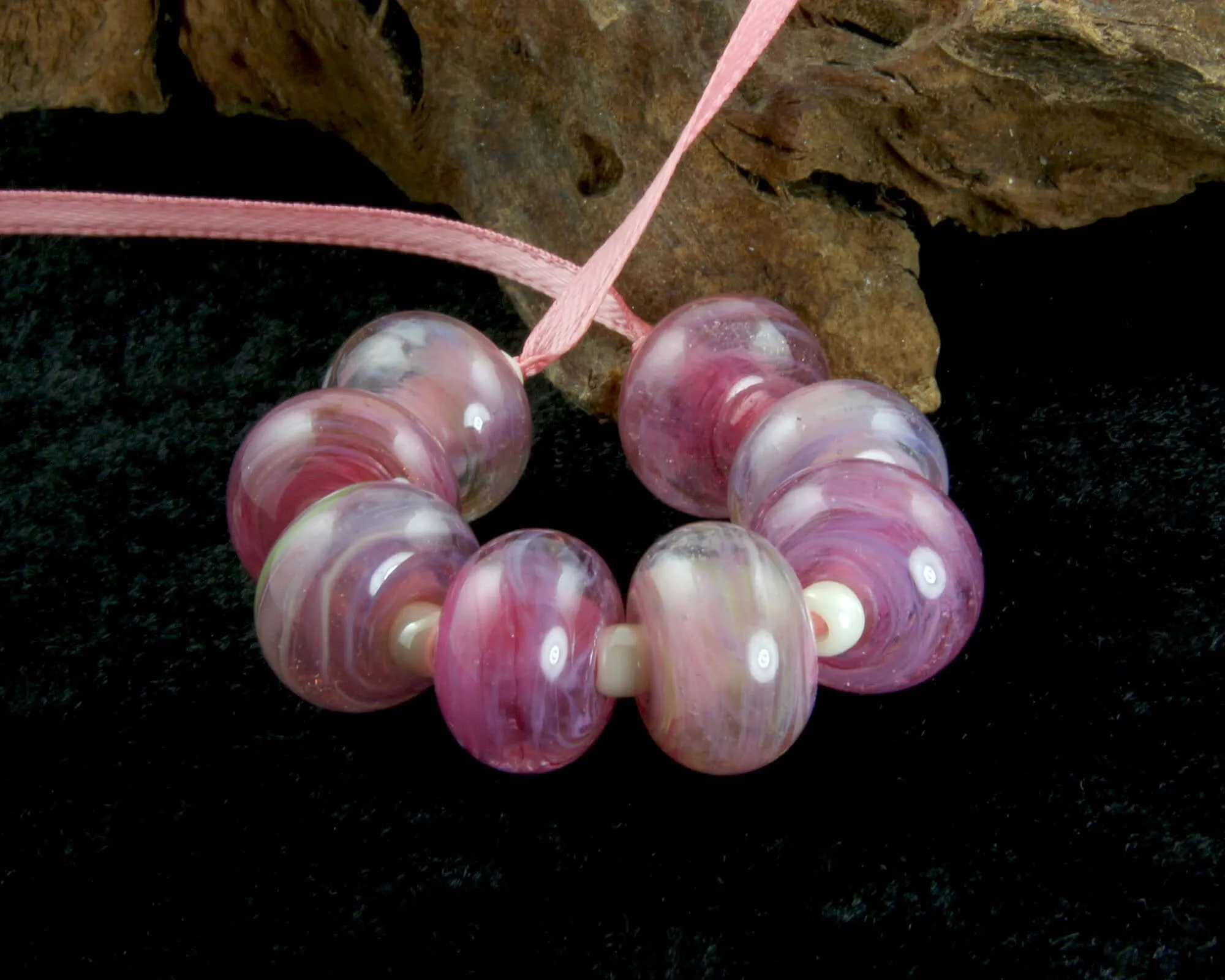 Pink Swirl Lampwork Beads Set SRA