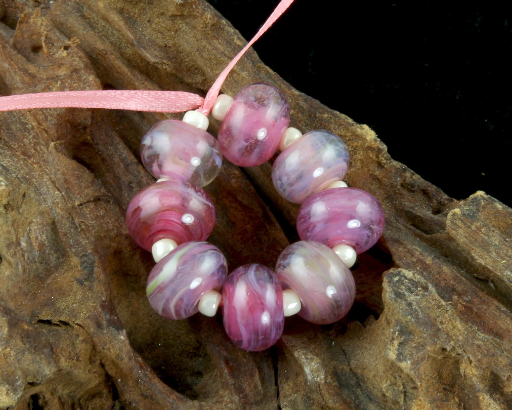 Pink Swirl Lampwork Beads Set SRA