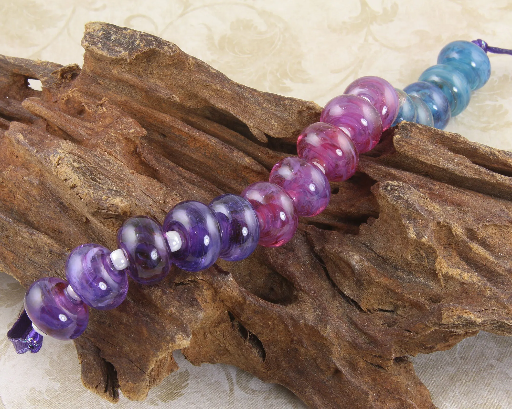 Purple Pink Blue Lampwork Beads Set SRA
