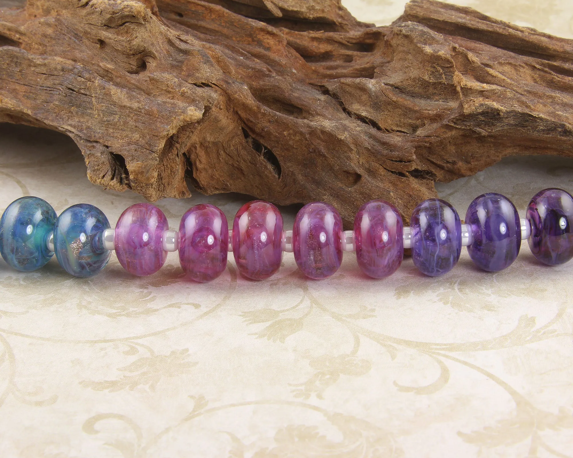 Purple Pink Blue Lampwork Beads Set SRA
