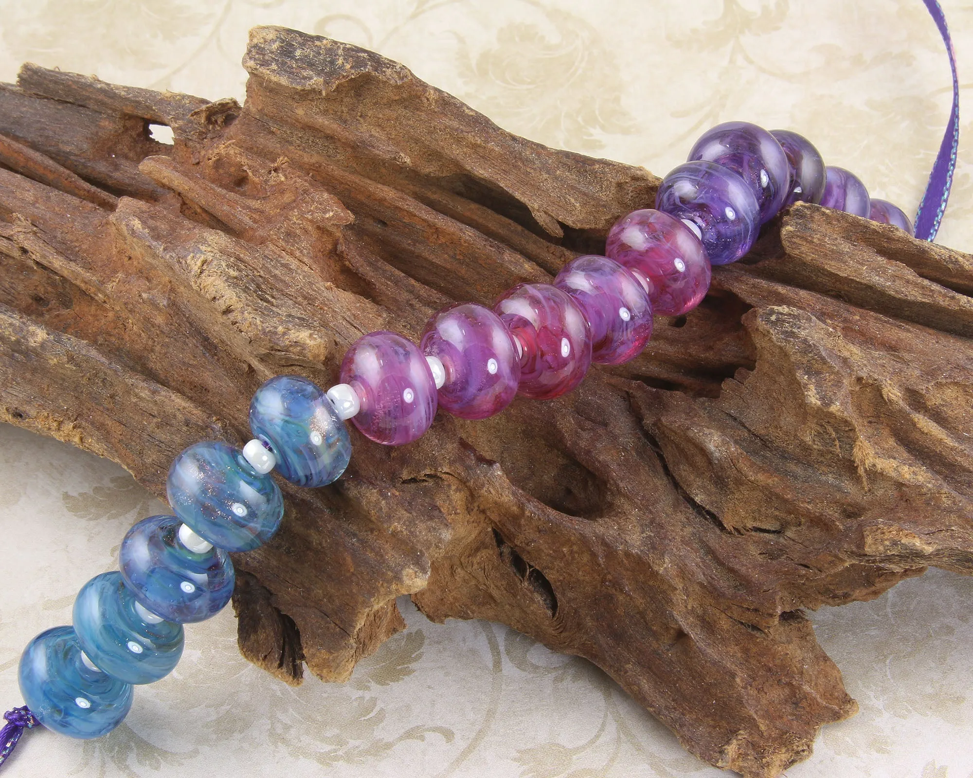 Purple Pink Blue Lampwork Beads Set SRA