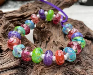 Purple, Pink, Green & Blue Swirl Lampwork Beads Set SRA