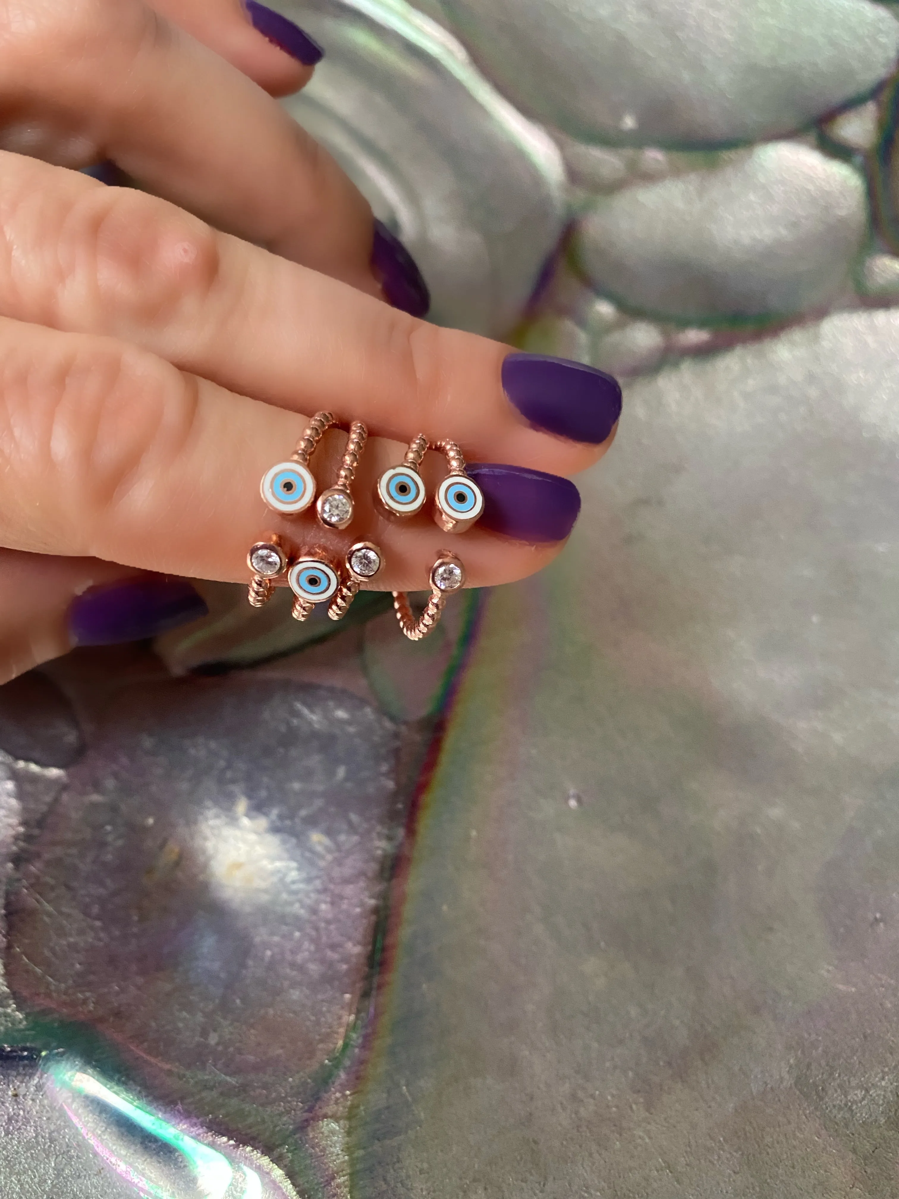 Ring with enamel Evil eye charm - Adjustable