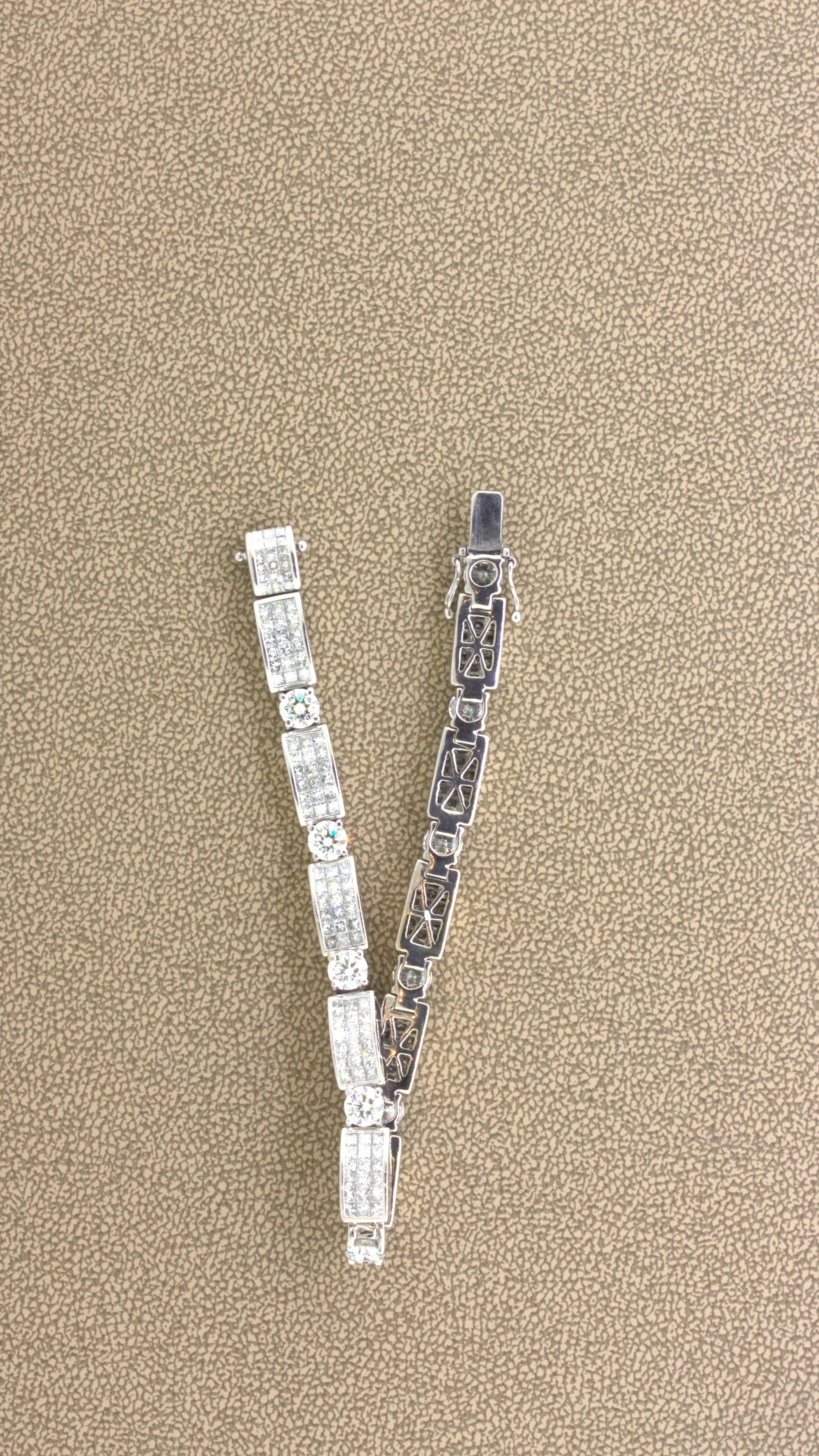 Round & Princess-cut Diamond 18k White Gold Invisible-Set Tennis Bracelet