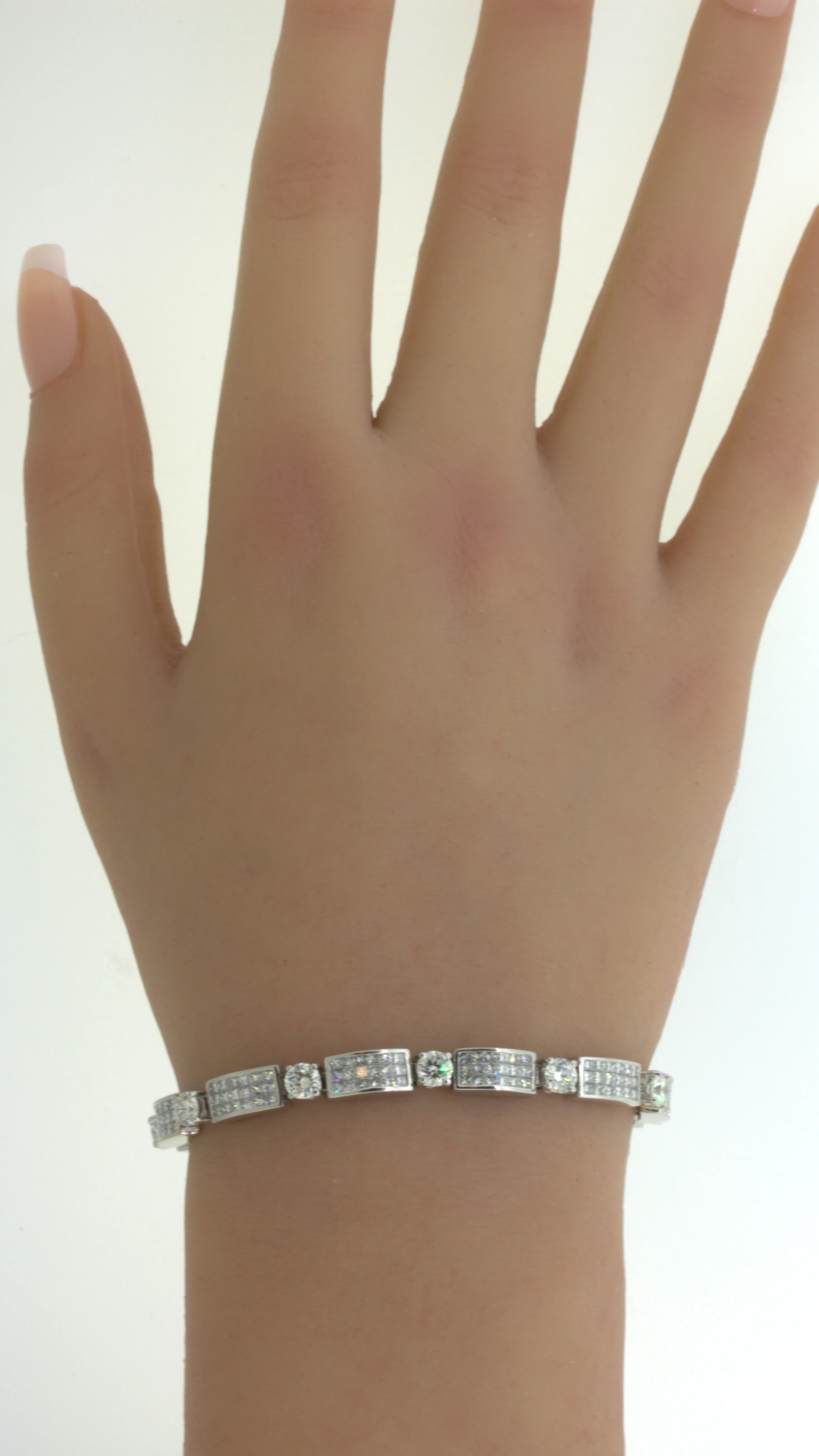 Round & Princess-cut Diamond 18k White Gold Invisible-Set Tennis Bracelet