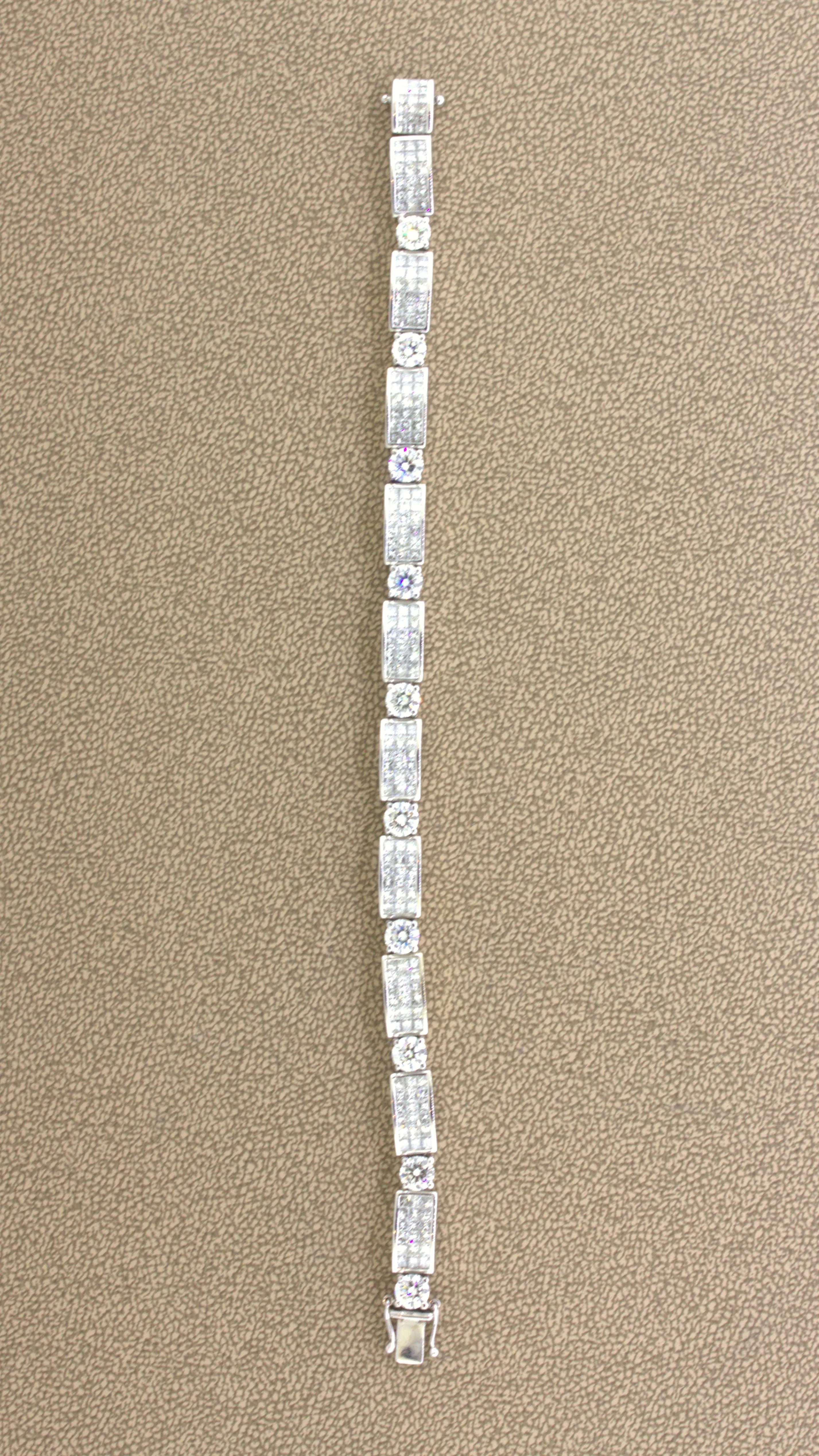 Round & Princess-cut Diamond 18k White Gold Invisible-Set Tennis Bracelet