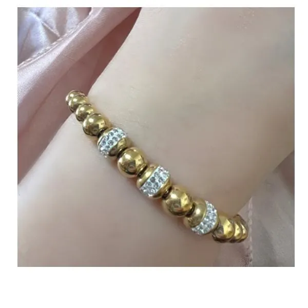 Stainless Steel Pull Chain: Gold Plated And CZ Bracelet:  (PGBT4560)