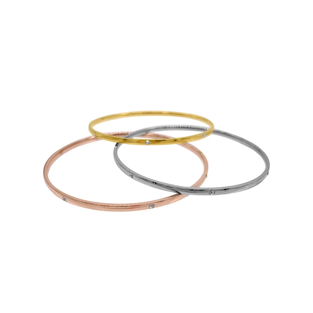 Tarnish Resistant Tri-Color Trio Bangle Set