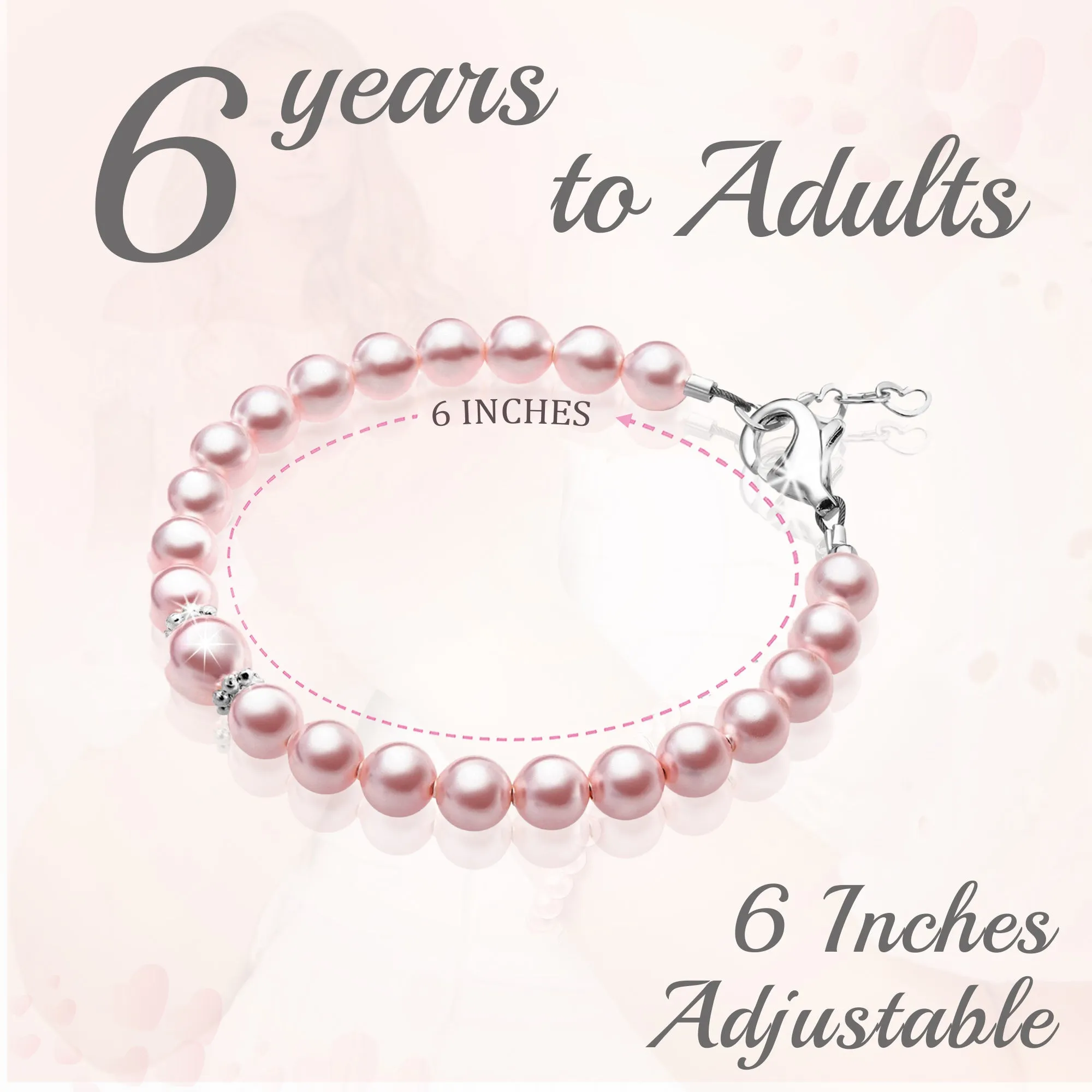 Teen Girl Bracelets with Pink Pearl & Silver Daises