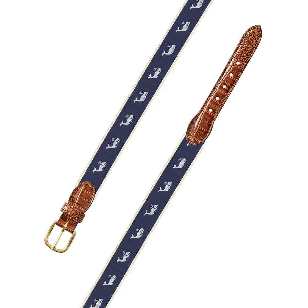 White Whale Motif Leather Tab Belt