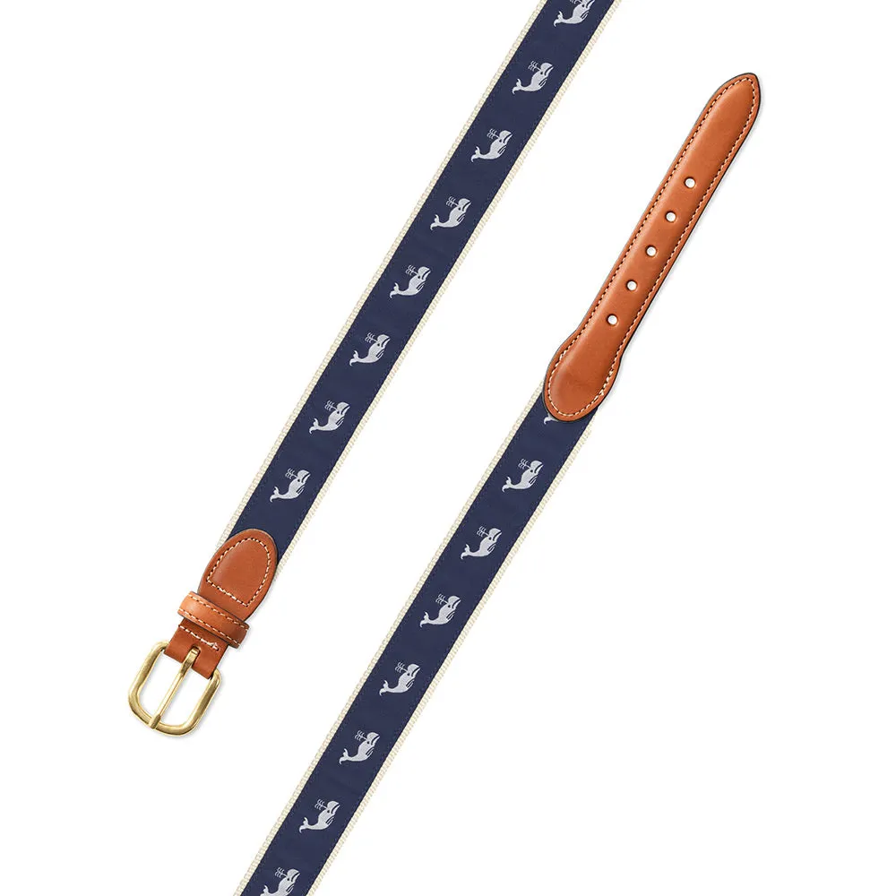 White Whale Motif Leather Tab Belt