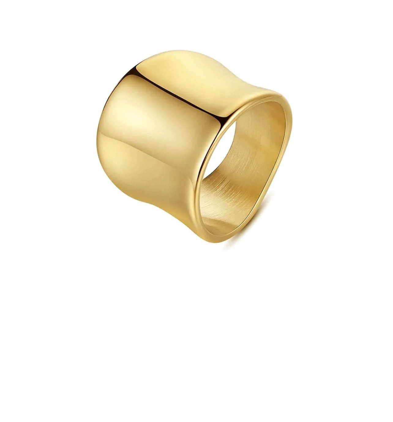 Women's Stainless Steel Cigar Ring with 14K Gold Plating