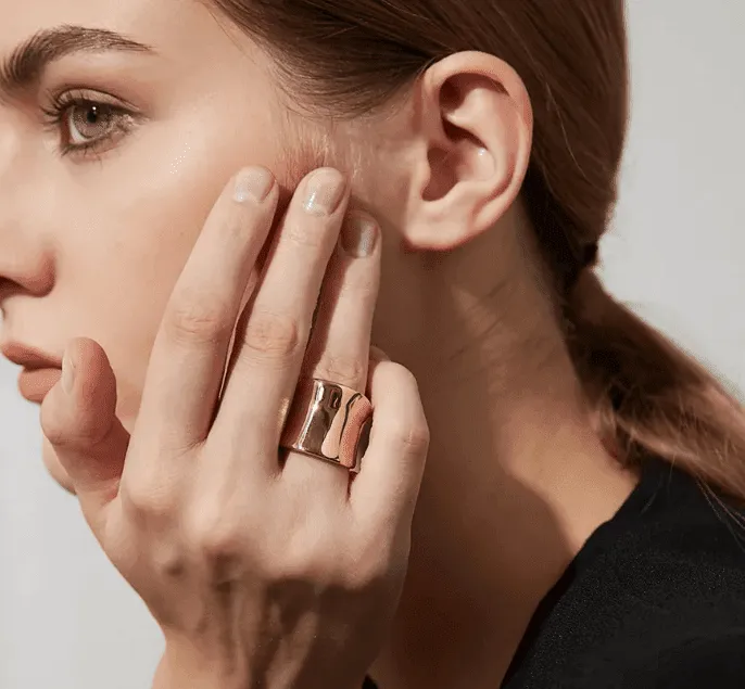 Women's Stainless Steel Cigar Ring with 14K Gold Plating